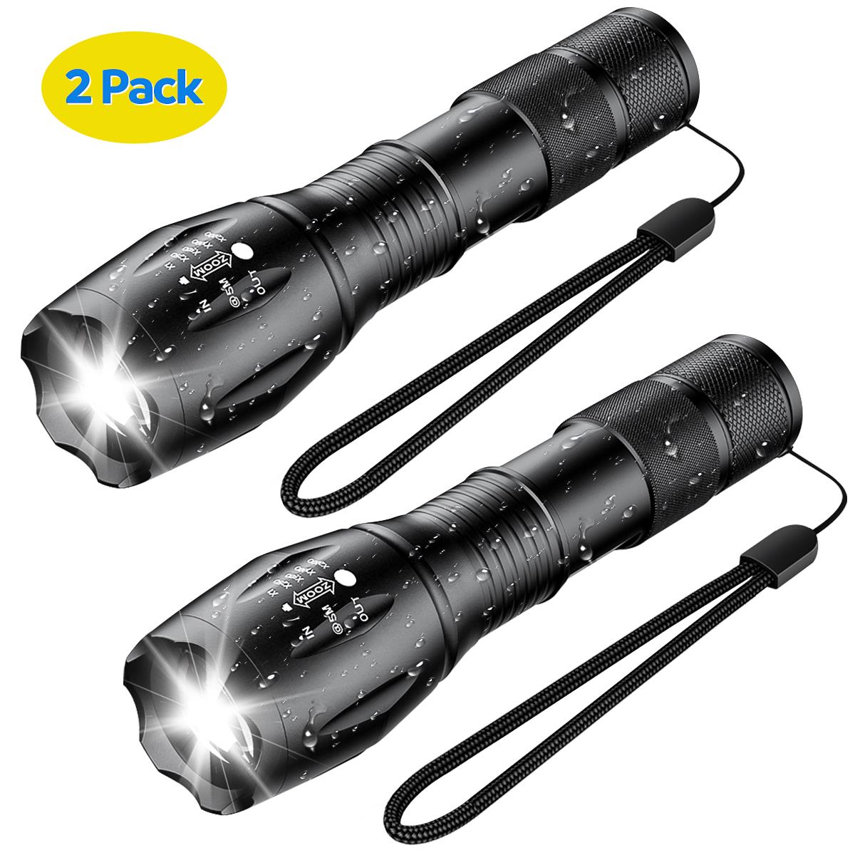 2 Pcs LED Flashlight, 1500 Lumens Flashlights High Lumens with 5 Modes